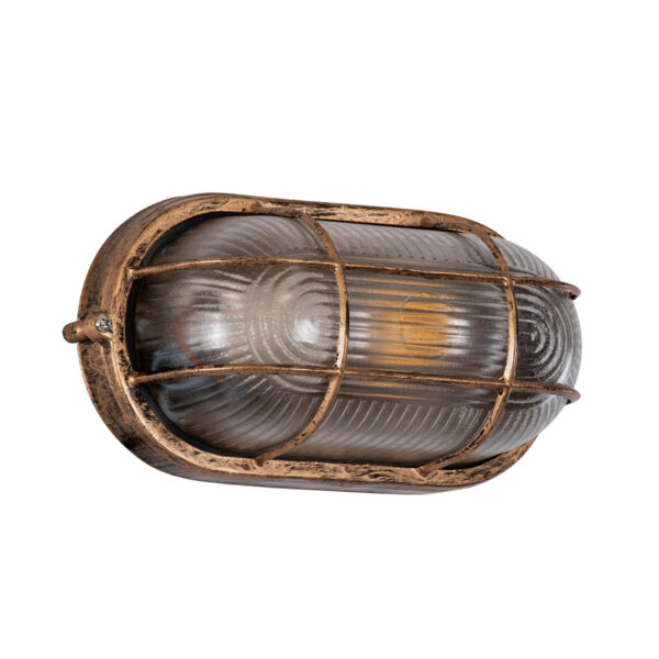 GloboStar® BOATLIGHT 61584 Vintage Industrial Φωτιστικό Τοίχου - Απλίκα - Καραβοχελώνα Εξωτερικού Χώρου Μονόφωτο 1 x E27 AC220-240V Αδιάβροχο IP65 - Σώμα Αλουμινίου & Tempered Glass - Μ21 x Π10.4 x Υ9cm - Αντικέ Μπρονζέ - Οβάλ - 5 Years Warranty - Image 2