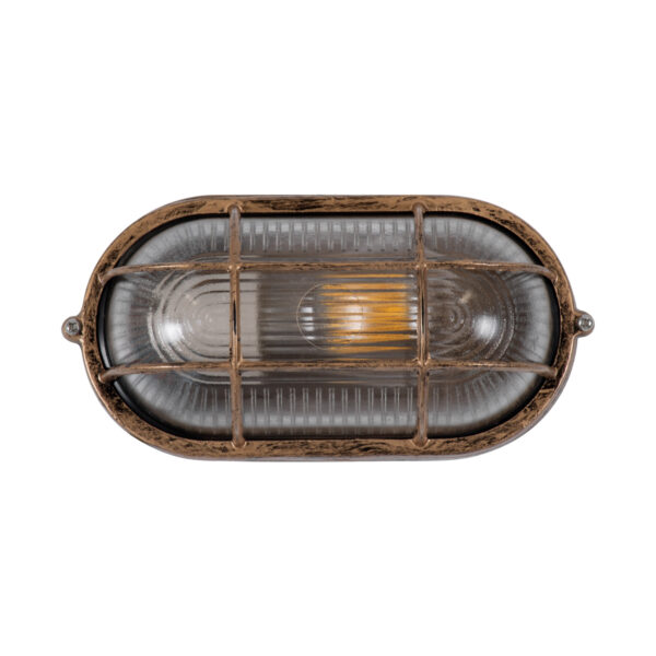 GloboStar® BOATLIGHT 61584 Vintage Industrial Φωτιστικό Τοίχου - Απλίκα - Καραβοχελώνα Εξωτερικού Χώρου Μονόφωτο 1 x E27 AC220-240V Αδιάβροχο IP65 - Σώμα Αλουμινίου & Tempered Glass - Μ21 x Π10.4 x Υ9cm - Αντικέ Μπρονζέ - Οβάλ - 5 Years Warranty - Image 3