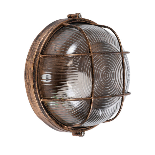 GloboStar® BOATLIGHT 61587 Vintage Industrial Φωτιστικό Τοίχου - Απλίκα - Καραβοχελώνα Εξωτερικού Χώρου Μονόφωτο 1 x E27 AC220-240V Αδιάβροχο IP65 - Σώμα Αλουμινίου & Tempered Glass - Φ17.5 x Υ9cm - Αντικέ Μπρονζέ - Στρόγγυλο - 5 Years Warranty - Image 2