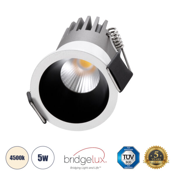 GloboStar® MICRO-S 60234 Χωνευτό LED Spot Downlight TrimLess Φ4cm 5W 650lm 38° AC 220-240V IP20 Φ4 x Υ5.9cm - Στρόγγυλο - Λευκό με Μαύρο Κάτοπτρο - Φυσικό Λευκό 4500K - Bridgelux COB - 5 Years Warranty