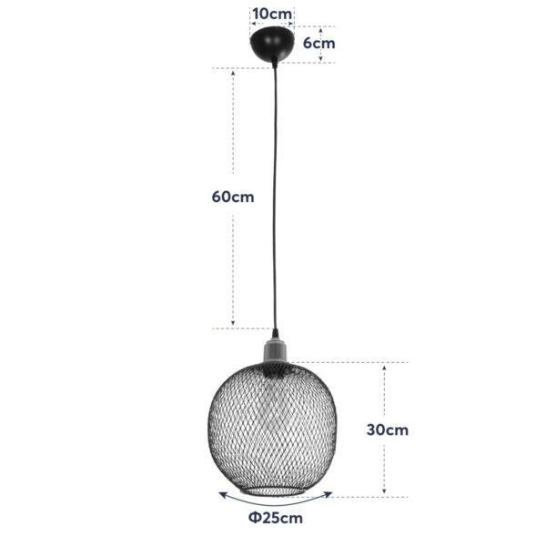 GloboStar® WIRE 203-0004 Μοντέρνο Κρεμαστό Φωτιστικό Πλέγμα Μονόφωτο 1 x E27 IP20 Μαύρο Μέταλλο - Μ25 x Π25 x Υ30cm - Image 11