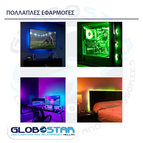 GloboStar® 70406 Σετ Ταινία TV Kit LED RGB SMD 5050 2m (4x50CM) 14.4W/2m 60LED/2m 1454lm/2m 120° USB DC 5V Οπίσθιου Κρυφού Φωτισμού για Τηλεόραση με Ασύρματο Τηλεχειριστήριο Αδιάβροχο IP65 RGB - Image 10