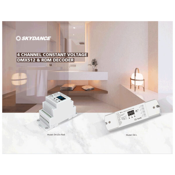 GloboStar® 70668 D4-L SKYDANCE DC DMX & RDM Dimmer High Speed Controller / Decoder 4 Καναλιών DC 12-24V 4 x 5A 120W - Max 20.5A 480W - IP20 Μ17 x Π5 x Υ2.5cm - 5 Years Warranty - Image 9