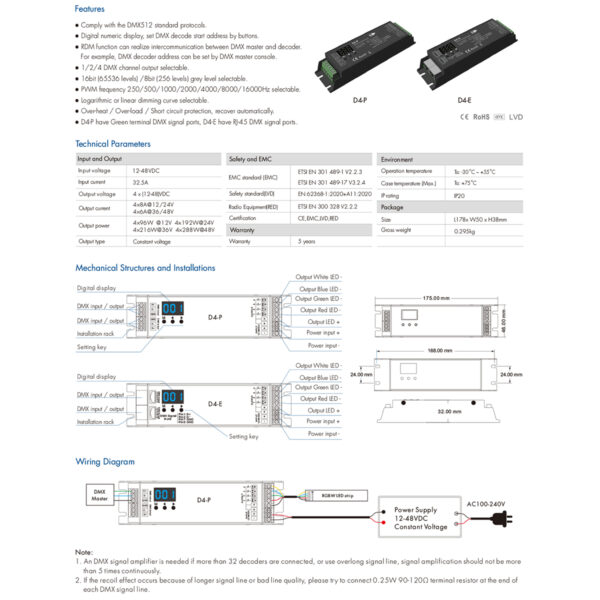 GloboStar® 70669 D4-P SKYDANCE DC DMX & RDM Dimmer High Speed Controller / Decoder 4 Καναλιών DC 12-48V 4 x 8A 384W - Max 32.5A 1152W - IP20 Μ17.5 x Π4.5 x Υ2.8cm - 5 Years Warranty - Image 12