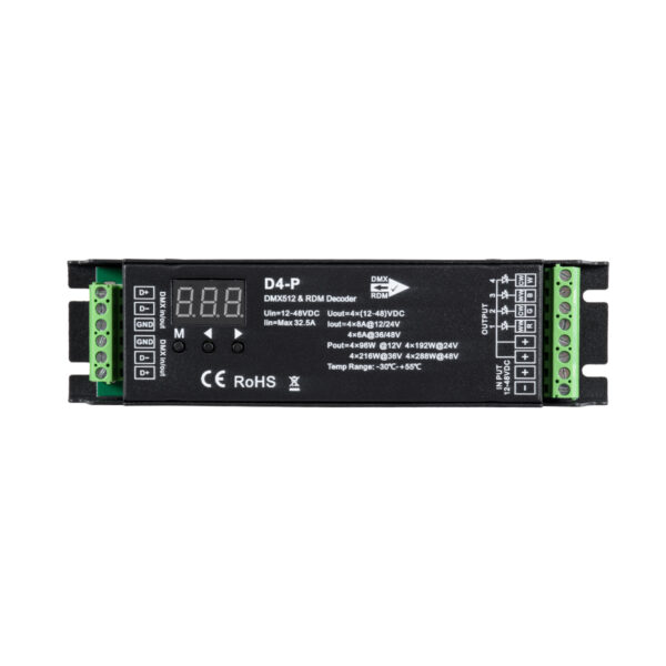 GloboStar® 70669 D4-P SKYDANCE DC DMX & RDM Dimmer High Speed Controller / Decoder 4 Καναλιών DC 12-48V 4 x 8A 384W - Max 32.5A 1152W - IP20 Μ17.5 x Π4.5 x Υ2.8cm - 5 Years Warranty - Image 2