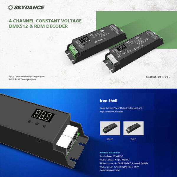 GloboStar® 70669 D4-P SKYDANCE DC DMX & RDM Dimmer High Speed Controller / Decoder 4 Καναλιών DC 12-48V 4 x 8A 384W - Max 32.5A 1152W - IP20 Μ17.5 x Π4.5 x Υ2.8cm - 5 Years Warranty - Image 6