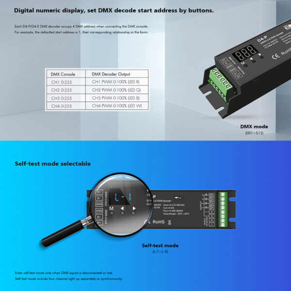 GloboStar® 70669 D4-P SKYDANCE DC DMX & RDM Dimmer High Speed Controller / Decoder 4 Καναλιών DC 12-48V 4 x 8A 384W - Max 32.5A 1152W - IP20 Μ17.5 x Π4.5 x Υ2.8cm - 5 Years Warranty - Image 8