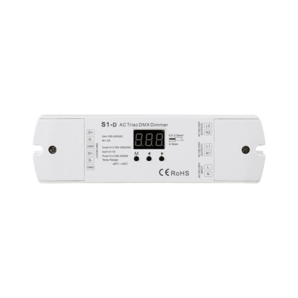 GloboStar® 70671 S1-D SKYDANCE AC Triac DMX Dimmer 2 Καναλιών AC 100-240V 2 x 1A 240W - Max 2A 480W - IP20 Μ16.7 x Π5 x Υ2.4cm - 5 Years Warranty - Image 2