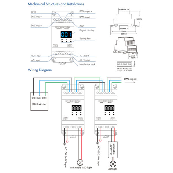 GloboStar® 70672 S1-D1 SKYDANCE AC Triac DMX Dimmer Din Rail Ράγας 1 Καναλιού AC 100-240V 1 x 2A 480W - Max 2A 480W - IP20 DMX512 Μ11.5 x Π5 x Υ6.5cm - 5 Years Warranty - Image 8