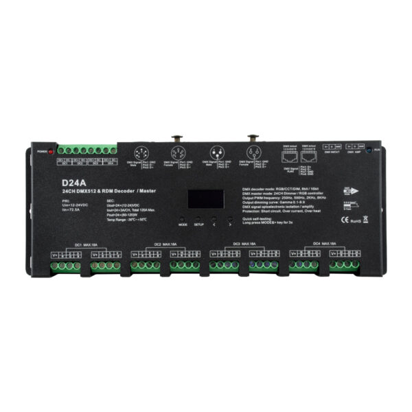 GloboStar® 70673 D24A SKYDANCE DC DMX & RDM Dimmer High Speed Controller / Decoder / Master 24 Καναλιών DC 12-24V 24 x 3A 72W - Max 72.5A 1740W - IP20 DMX512 Μ16.7 x Π5 x Υ2.4cm - 5 Years Warranty - Image 3