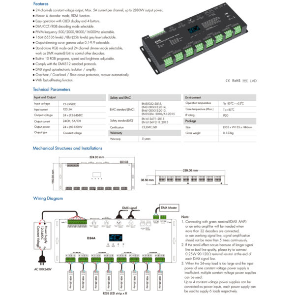 GloboStar® 70673 D24A SKYDANCE DC DMX & RDM Dimmer High Speed Controller / Decoder / Master 24 Καναλιών DC 12-24V 24 x 3A 72W - Max 72.5A 1740W - IP20 DMX512 Μ16.7 x Π5 x Υ2.4cm - 5 Years Warranty - Image 7