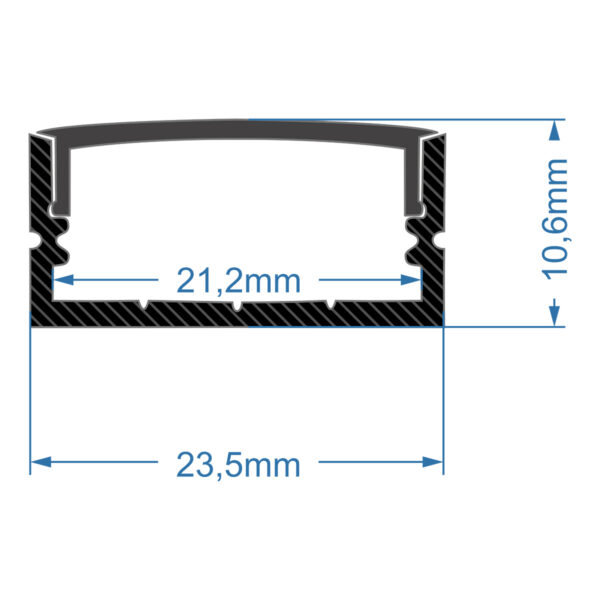 GloboStar® SURFACE-PROFILE 70810-1M Προφίλ Αλουμινίου - Βάση & Ψύκτρα Ταινίας LED με Μαύρο Φιμέ Κάλυμμα - Επιφανειακή Χρήση - Πατητό Κάλυμμα - Μαύρο - 1 Μέτρο - Μ100 x Π2.4 x Υ1.1cm - Image 4