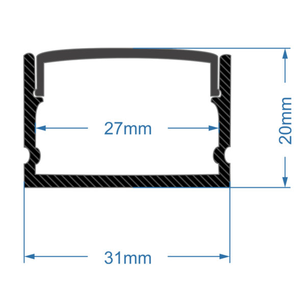 GloboStar® SURFACE-PROFILE 70825-3M Προφίλ Αλουμινίου - Βάση & Ψύκτρα Ταινίας LED με Λευκό Γαλακτερό Κάλυμμα - Επιφανειακή Χρήση - Πατητό Κάλυμμα - Μαύρο - 3 Μέτρα - Πακέτο 5 Τεμαχίων - Μ300 x Π3 x Υ2cm - Image 4