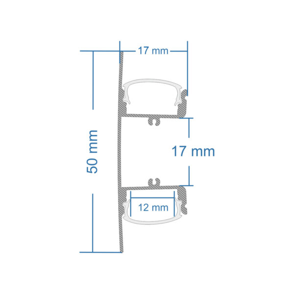 GloboStar® SURFACE-PROFILE 70844-3M Προφίλ Αλουμινίου - Βάση & Ψύκτρα Ταινίας LED με Λευκό Γαλακτερό Κάλυμμα - Επιφανειακή Χρήση Δημιουργίας Κρυφού Φωτισμού Πάνω/Κάτω - Πατητό Κάλυμμα - Ασημί - 3 Μέτρα - Μ300 x Π5 x Υ1.7cm - Image 8