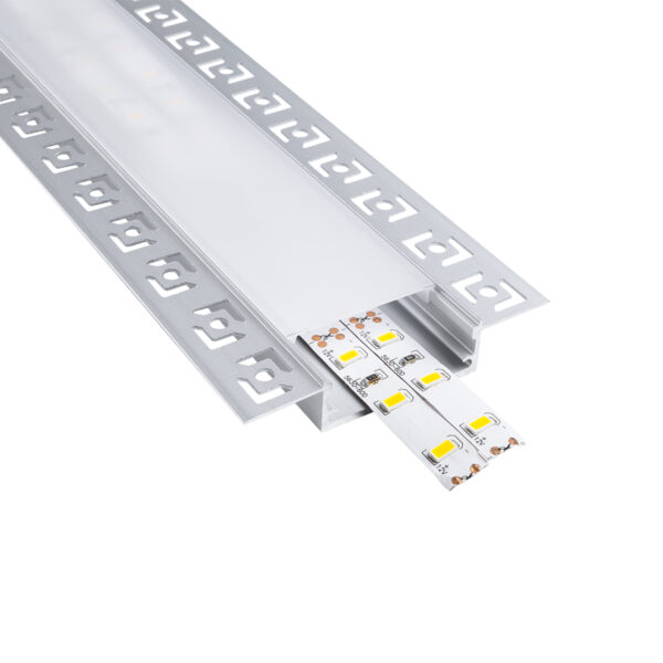 GloboStar® PLASTERBOARD-PROFILE 70861-3M Προφίλ Αλουμινίου - Βάση & Ψύκτρα Ταινίας LED με Λευκό Γαλακτερό Κάλυμμα - Χωνευτή Χρήση σε Γυψοσανίδα - Trimless - Πατητό Κάλυμμα - Ασημί - 3 Μέτρα - Πακέτο 5 Τεμαχίων - Μ300 x Π7.8 x Υ1.4cm