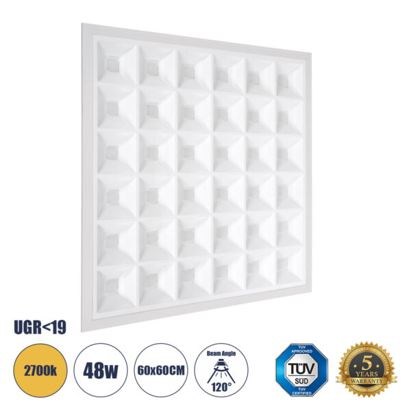 GloboStar® ZEUS 60970 Χωνευτό LED Panel 60x60cm 48W 6960lm 120° CRI≥86Ra UGR<19 Anti-Glare Shield Diffuser AC 220-240V IP44 Μ60 x Π60 x Υ3.3cm - Θερμό Λευκό 2700K - Bridgelux High Lumen Chips - TÜV Certified Driver - 5 Years Warranty