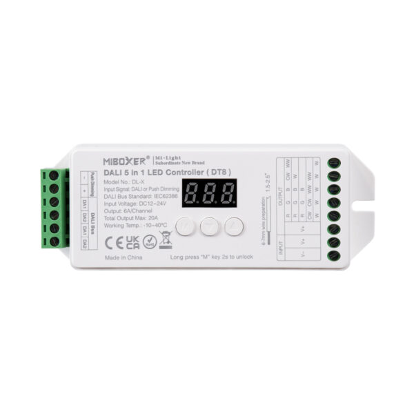 GloboStar® 71423 DL-X Mi-BOXER DC DALI & Push Dimming 5 in 1 High Speed Controller / Dimmer 5 Καναλιών DC 12-24V 5 x 6A 144W - Max 20A 480W - IP20 RGBW+WW Μ13 x Π5 x Υ2.5cm - 5 Years Warranty - Image 2