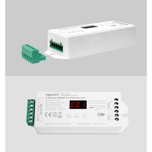 GloboStar® 71424 D1-CX Mi-BOXER DC DMX & RDM Dimmer High Speed Controller / Decoder 1 Καναλιού DC 12-24V 1 x 20A 480W - Max 20A 480W - IP20 Μ13 x Π5 x Υ2.5cm - 5 Years Warranty - Image 9