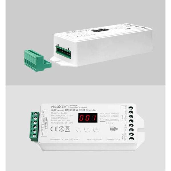 GloboStar® 71426 D5-CX Mi-BOXER DC DMX & RDM Dimmer High Speed Controller / Decoder 5 Καναλιών DC 12-24V 5 x 4A 96W - Max 20A 480W - IP20 Μ13 x Π5 x Υ2.5cm - 5 Years Warranty - Image 10