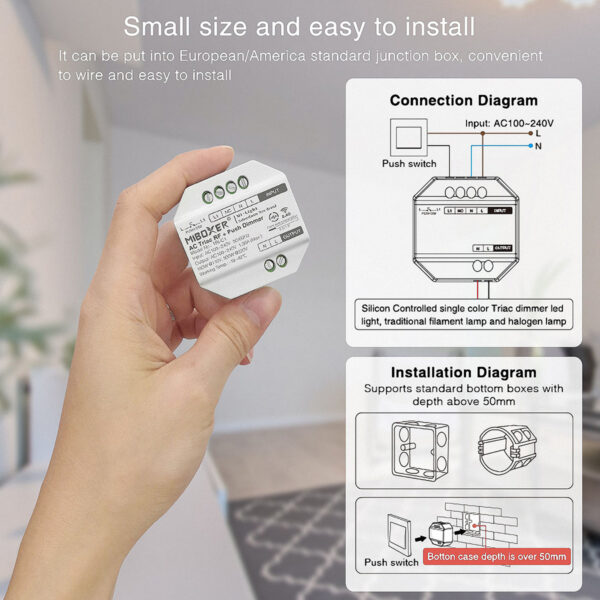 GloboStar® 71432 TRI-C1 Mi-BOXER AC Triac & RF 2.4Ghz & Push Dimmer 1 Καναλιού AC 100-240V 1 x 1.36A 300W - Max 1.36A 300W - IP20 Μ5 x Π5 x Υ2.3cm - 5 Years Warranty - Image 13