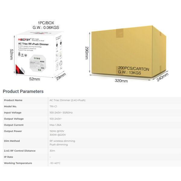 GloboStar® 71432 TRI-C1 Mi-BOXER AC Triac & RF 2.4Ghz & Push Dimmer 1 Καναλιού AC 100-240V 1 x 1.36A 300W - Max 1.36A 300W - IP20 Μ5 x Π5 x Υ2.3cm - 5 Years Warranty - Image 15