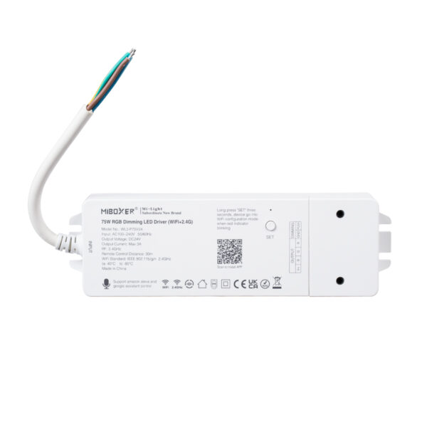 GloboStar® 71439 WL3-P75V24 Mi-BOXER DC Smart Wifi & RF 2.4Ghz & Push Dimming Power Supply Τροφοδοτικό SELV & Controller / Dimmer All in One 3 Καναλιών AC100-240V σε DC 24V 3 x 0.6A 14.4W - Max 3A 75W - IP20 RGB Μ19 x Π5.5 x Υ3.2cm - 5 Years Warranty - Image 2