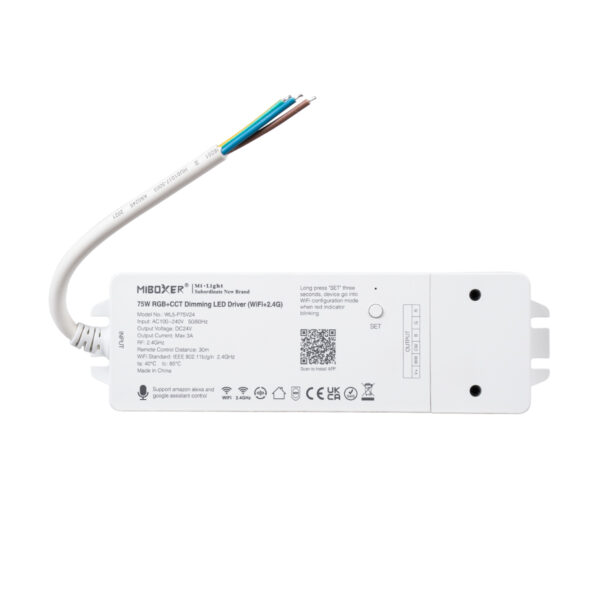 GloboStar® 71441 WL5-P75V24 Mi-BOXER DC Smart Wifi & RF 2.4Ghz Power Supply Τροφοδοτικό SELV & Controller / Dimmer All in One 5 Καναλιών AC100-240V σε DC 24V 5 x 0.6A 14.4W - Max 3A 75W - IP20 RGBW+WW Μ19 x Π5.5 x Υ3.2cm - 5 Years Warranty - Image 2