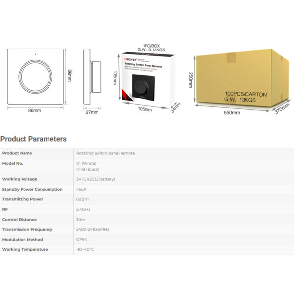 GloboStar® 71444 K1-B Mi-BOXER Ασύρματο Επιτοίχιο Χειριστήριο Dimmer RF 2.4Ghz για όλα τα Μονόχρωμα Mi-BOXER Controller DC 3V 1 x CR2032 - IP20 Μαύρο Μ8.5 x Π8.5 x Υ2.5cm - 5 Years Warranty - Image 13