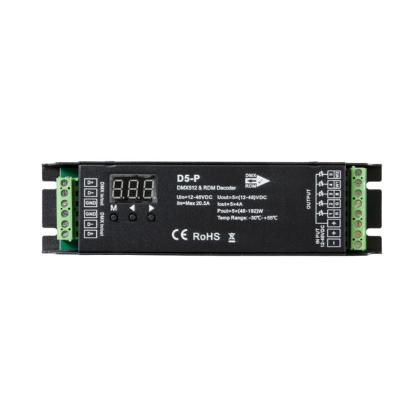 GloboStar® 71445 D5-P SKYDANCE DC DMX & RDM Dimmer High Speed Controller / Decoder 5 Καναλιών DC 12-48V 5 x 4A 192W - Max 20.5A 960W - IP20 Μ17.5 x Π4.5 x Υ3.5cm - 5 Years Warranty - Image 2