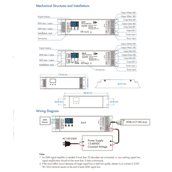 GloboStar® 71445 D5-P SKYDANCE DC DMX & RDM Dimmer High Speed Controller / Decoder 5 Καναλιών DC 12-48V 5 x 4A 192W - Max 20.5A 960W - IP20 Μ17.5 x Π4.5 x Υ3.5cm - 5 Years Warranty - Image 7