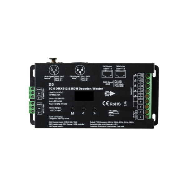 GloboStar® 71448 D5 SKYDANCE DC DMX & RDM Dimmer High Speed Controller / Decoder 5 Καναλιών DC 12-24V 5 x 6A 144W - Max 30A 864W - IP20 Μ17 x Π8 x Υ4cm - 5 Years Warranty - Image 2