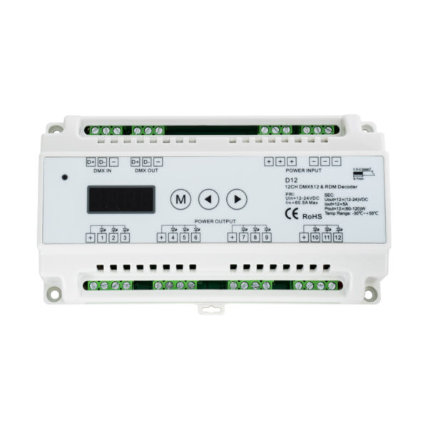 GloboStar® 71449 D12 SKYDANCE DC DMX & RDM Dimmer Din Rail Ράγας High Speed Controller / Decoder / Master 12 Καναλιών DC 12-24V 12 x 5A 120W - Max 60.5A 1440W - IP20 Μ15.5 x Π9 x Υ6cm - 5 Years Warranty - Image 2