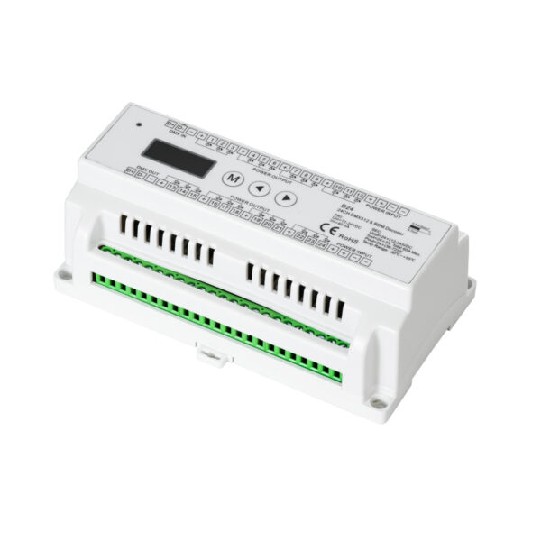 GloboStar® 71450 D24 SKYDANCE DC DMX & RDM Dimmer Din Rail Ράγας High Speed Controller / Decoder 24 Καναλιών DC 12-24V 24 x 3A 72W - Max 72.5A 1740W - IP20 Μ16 x Π9 x Υ6cm - 5 Years Warranty