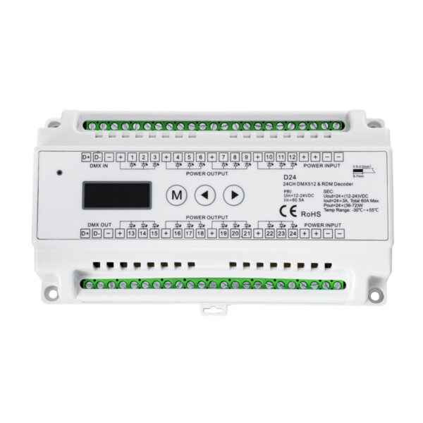 GloboStar® 71450 D24 SKYDANCE DC DMX & RDM Dimmer Din Rail Ράγας High Speed Controller / Decoder 24 Καναλιών DC 12-24V 24 x 3A 72W - Max 72.5A 1740W - IP20 Μ16 x Π9 x Υ6cm - 5 Years Warranty - Image 3