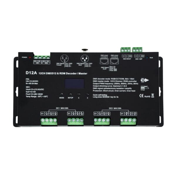 GloboStar® 71451 D12A SKYDANCE DC DMX & RDM Dimmer High Speed Controller / Decoder / Master 12 Καναλιών DC 12-24V 12 x 5A 120W - Max 60.5A 1440W - IP20 Μ25 x Π11.5 x Υ4cm - 5 Years Warranty - Image 3