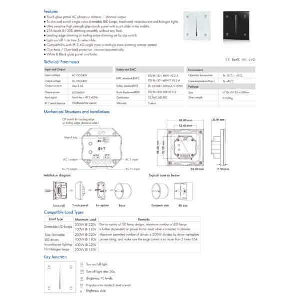 GloboStar® 71452 S1-T SKYDANCE AC Smart RF 2.4Ghz & Αφής - Touch Triac Dimming AC100-240V σε AC100-240V 1 x 1.5A 360W - Max 1.5A 360W - IP20 - Λευκό Σώμα - Μ8.5 x Π8.5 x Υ3.2cm - 5 Years Warranty - Image 8