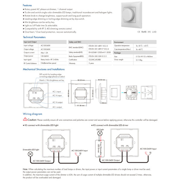 GloboStar® 71456 KS SKYDANCE AC Smart RF 2.4Ghz & Ροοστάτη Triac Dimming AC100-240V σε AC100-240V 1 x 1.5A 360W - Max 1.5A 360W - IP20 - Λευκό Σώμα - Μ8.5 x Π8.5 x Υ5.2cm - 5 Years Warranty - Image 8