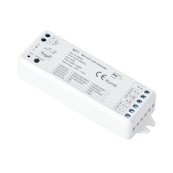 GloboStar® 71468 WT1 SKYDANCE DC WiFi & RF 2.4Ghz Dimmer High Speed Controller 2 Καναλιών DC 12-36V 2 x 5A 180W - Max 10A 180W - IP20 Μ11.5 x Π3.5 x Υ2cm - 5 Years Warranty