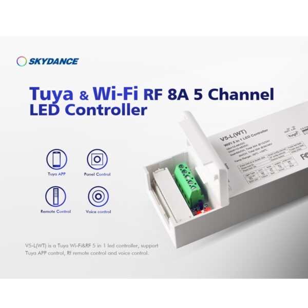 GloboStar® 71470 V5-L SKYDANCE DC WiFi & RF 2.4Ghz Dimmer High Speed Controller 5 Καναλιών DC 12-48V 5 x 6A 288W - Max 30A 1440W - IP20 Μ18 x Π5.7 x Υ2.8cm - 5 Years Warranty - Image 10