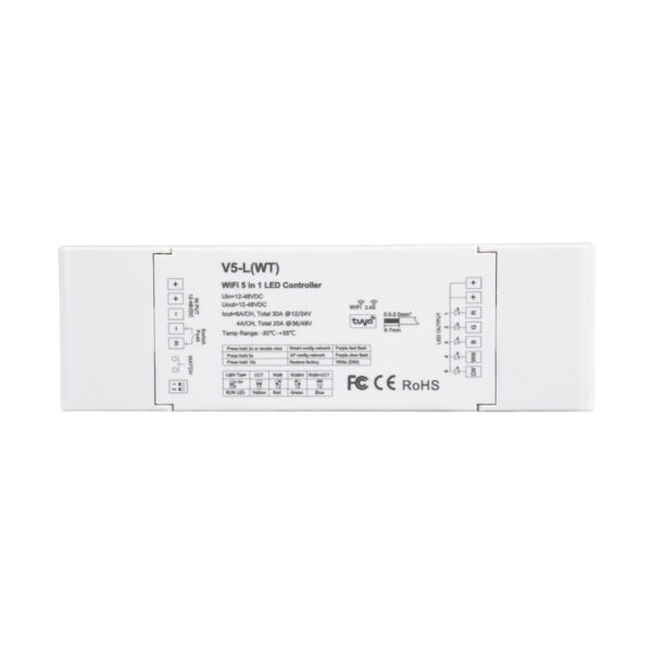 GloboStar® 71470 V5-L SKYDANCE DC WiFi & RF 2.4Ghz Dimmer High Speed Controller 5 Καναλιών DC 12-48V 5 x 6A 288W - Max 30A 1440W - IP20 Μ18 x Π5.7 x Υ2.8cm - 5 Years Warranty - Image 2