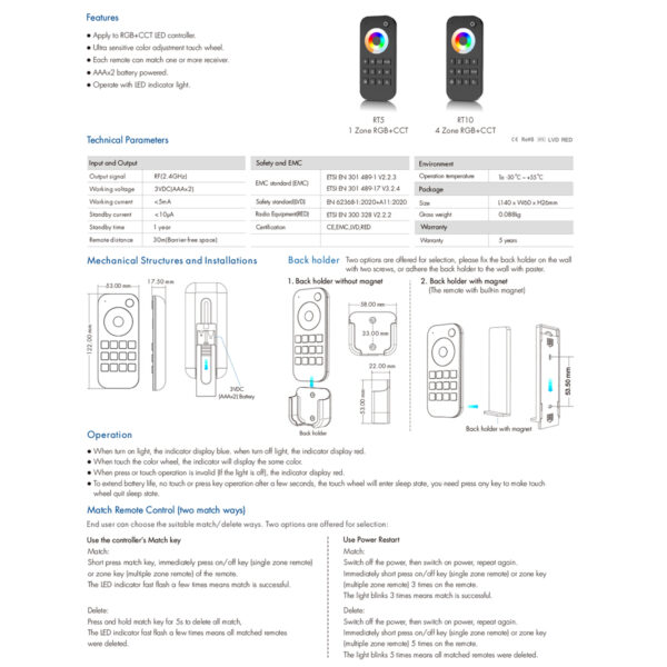 GloboStar® 71544 RT10 SKYDANCE Ασύρματο Χειριστήριο Αφής RF 2.4Ghz 4 Group για όλα τα RGBW+WW SKYDANCE Controller DC 3V 2 x AAA - IP20 Μαύρο Μ12.2 x Π5.3 x Υ1.7cm - 5 Years Warranty - Image 10