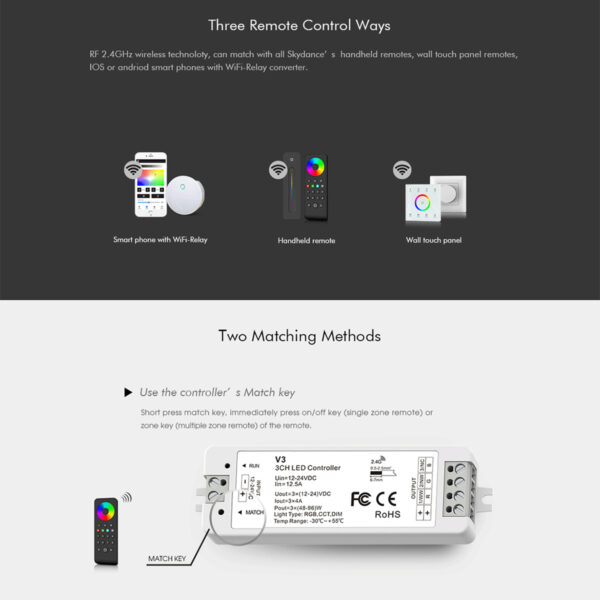 GloboStar® 71546 V3 SKYDANCE DC RF 2.4Ghz Dimmer High Speed Controller 3 Καναλιών DC 12-24V 3 x 5A 96W - Max 12A 288W - IP20 Μ10 x Π3.5 x Υ2cm - 5 Years Warranty - Image 10