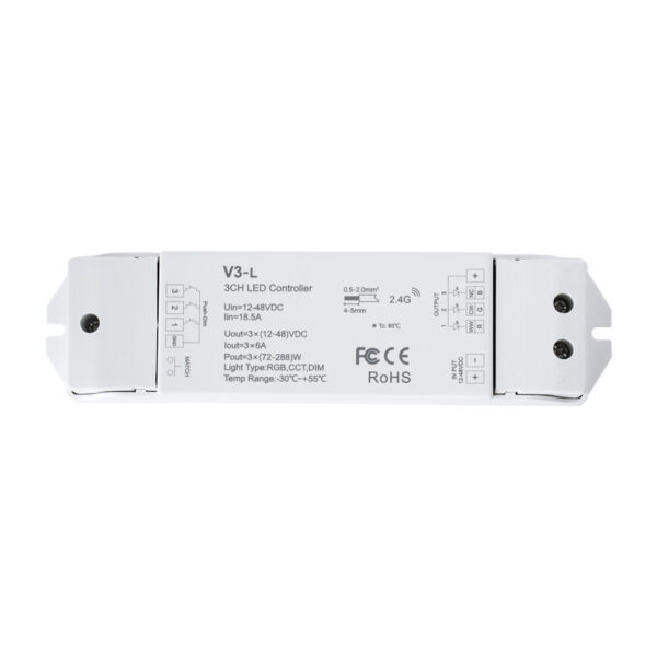 GloboStar® 71547 V3-L SKYDANCE DC RF 2.4Ghz Dimmer High Speed Controller & Push Dimming 3 Κανάλια DC 12-48V 3 x 6A 288W - Max 18.5A 288W - IP20 Μ17.5 x Π4.5 x Υ2.5cm - 5 Years Warranty - Image 2