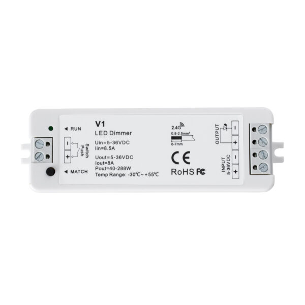 GloboStar® 71567 V1 SKYDANCE DC RF 2.4Ghz Dimmer High Speed Controller & Push Dimming 1 Κανάλι DC 5-36V 1 x 8A 288W - Max 8.5A 288W - IP20 Μ10 x Π3.5 x Υ2cm - 5 Years Warranty - Image 2