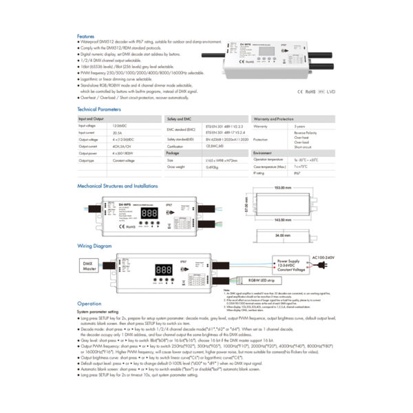 GloboStar® 71571-IP65 D4-WP SKYDANCE DC DMX & RDM Dimmer High Speed Controller / Decoder 4 Καναλιών DC 12-36V 4 x 5A 180W - Max 20.5A 720W - Αδιάβροχος IP65 Μ17 x Π8 x Υ4cm - 5 Years Warranty - Image 5