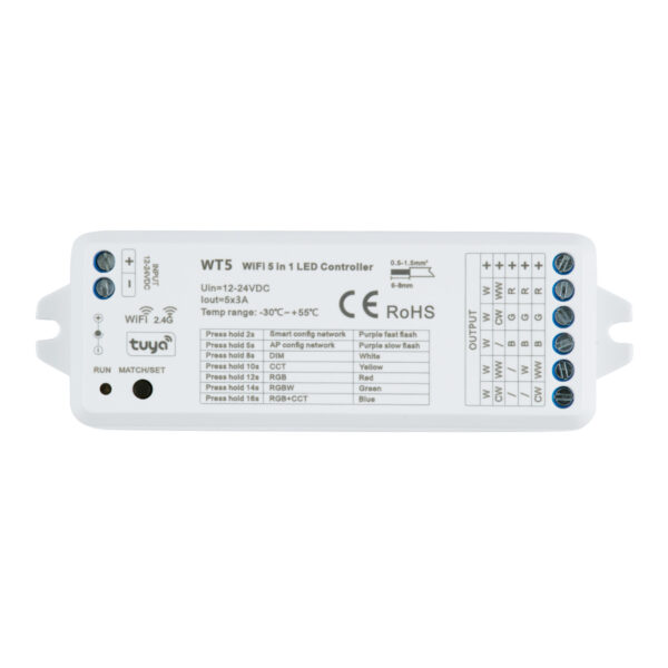 GloboStar® 73010 WT5 SKYDANCE DC WiFi & RF 2.4Ghz Dimmer High Speed Controller 5 Καναλιών DC 12-24V 5 x 3A 72W - Max 15A 360W - IP20 Μ10 x Π4 x Υ2cm - 5 Years Warranty - Image 2