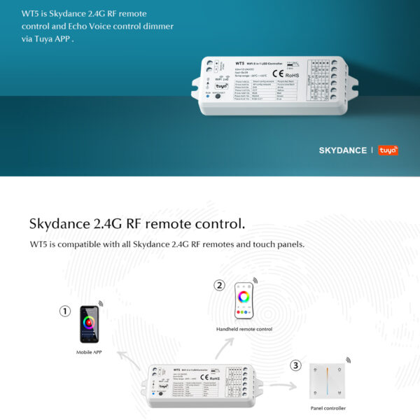 GloboStar® 73010 WT5 SKYDANCE DC WiFi & RF 2.4Ghz Dimmer High Speed Controller 5 Καναλιών DC 12-24V 5 x 3A 72W - Max 15A 360W - IP20 Μ10 x Π4 x Υ2cm - 5 Years Warranty - Image 8