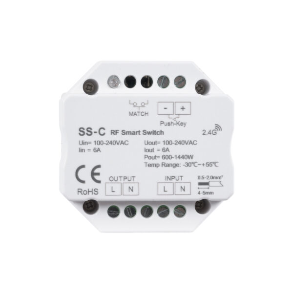 GloboStar® 73126 SS-C SKYDANCE AC RF 2.4Ghz & Push Switch 1 Κανάλι AC 100-240V 1 x 6A 1440W - Max 6A 1440W - IP20  Μ5.2 x Π5.2 x Υ2.6cm - 5 Χρόνια Εγγύηση - Image 2