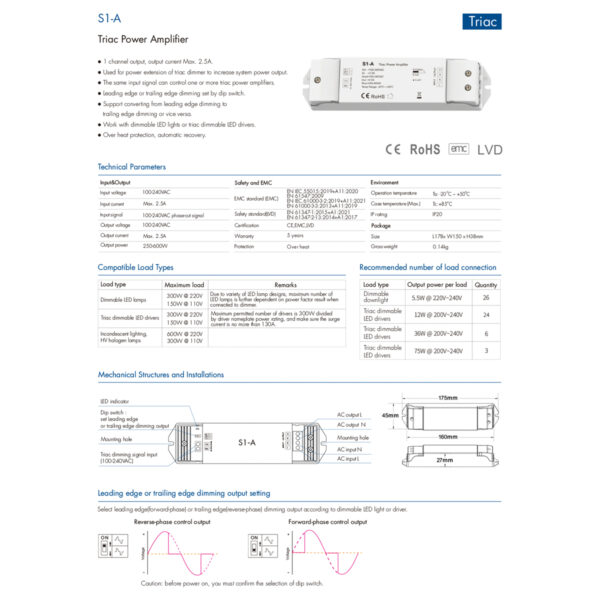 GloboStar® 73128 S1-A SKYDANCE AC Triac Amplifier 1 Κανάλι AC 100-240V 1 x 2.5A 600W - Max 2.5A 600W - IP20  Μ17.5 x Π4.5 x Υ2.5cm - 5 Χρόνια Εγγύηση - Image 8