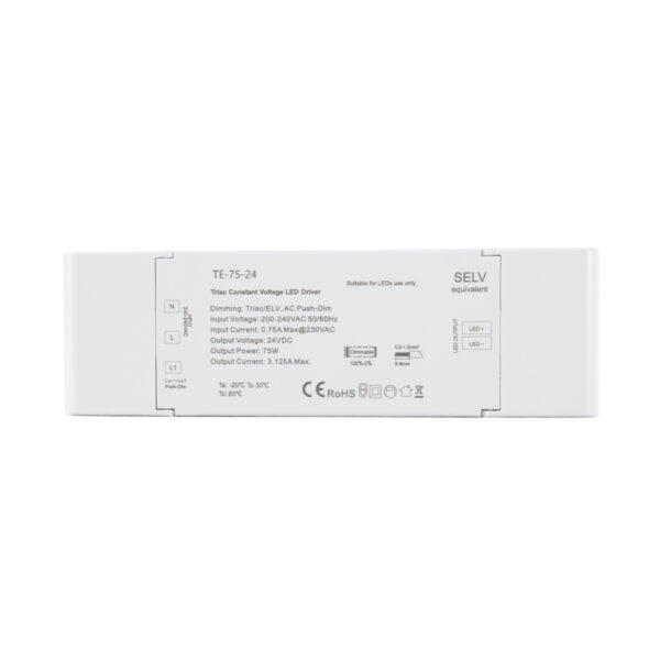 GloboStar® 73130 TE-75-24 SKYDANCE AC Triac Dimmer Push Dimming 1 Κανάλι AC 200-240V 1 x 3.125A 75W - Max 3.125A 75W - IP20 Μ18 x Π5.7 x Υ3cm - 5 Χρόνια Εγγύηση - Image 2